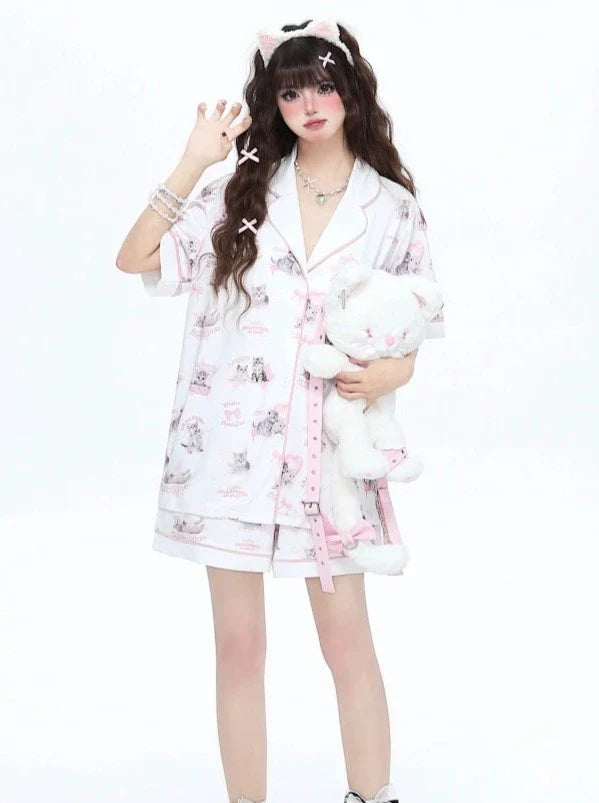 Half Top Design Room + Pants Summer Cat Cat Wear