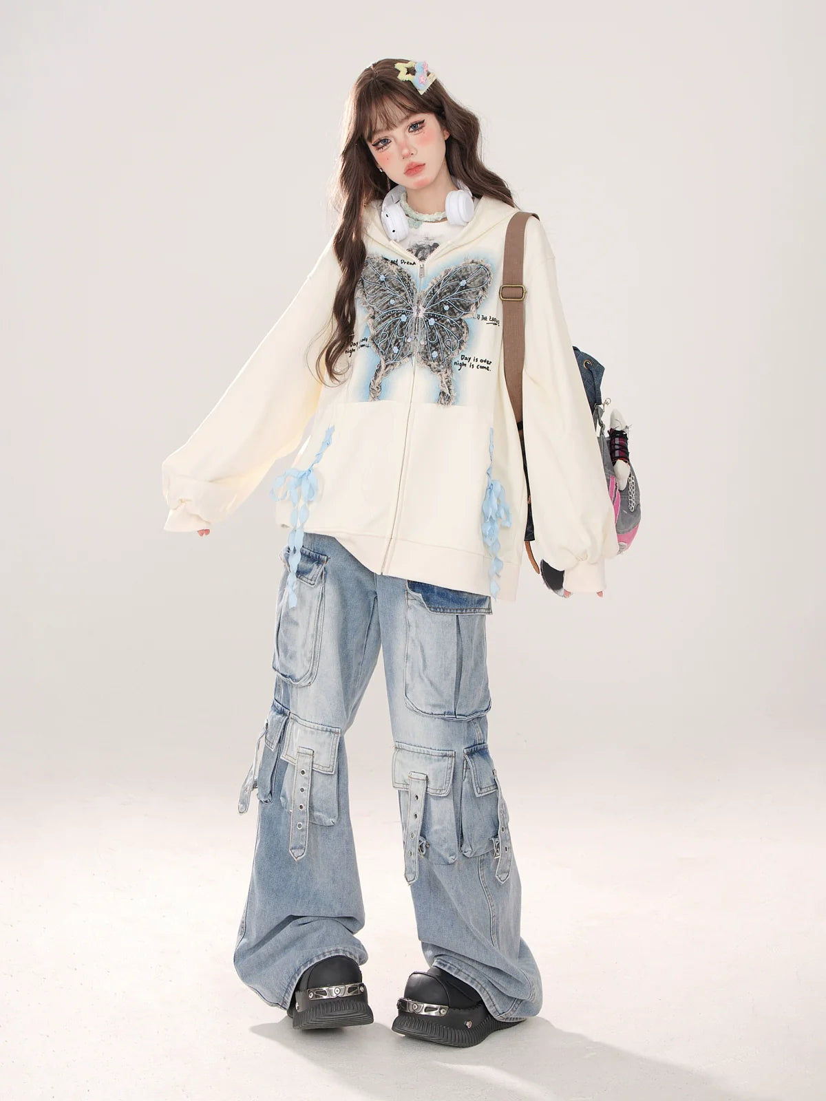 Sweatshirt Zip Butterfly Street Loose Hoodie American Jacket