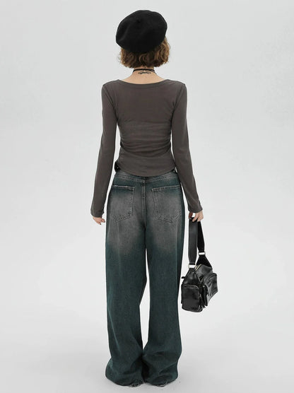 American Slim Retro Long Letter Grey T