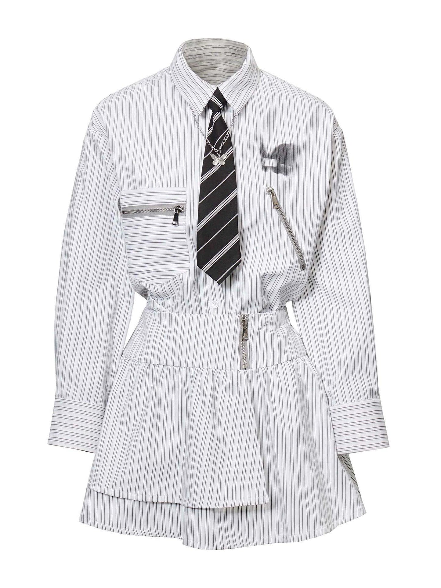 ストライプ + シャツ カジュアル ストリート レイジースカート レトロ