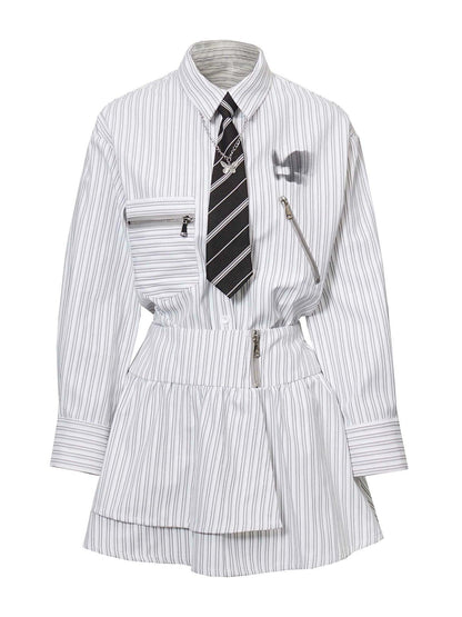 ストライプ + シャツ カジュアル ストリート レイジースカート レトロ