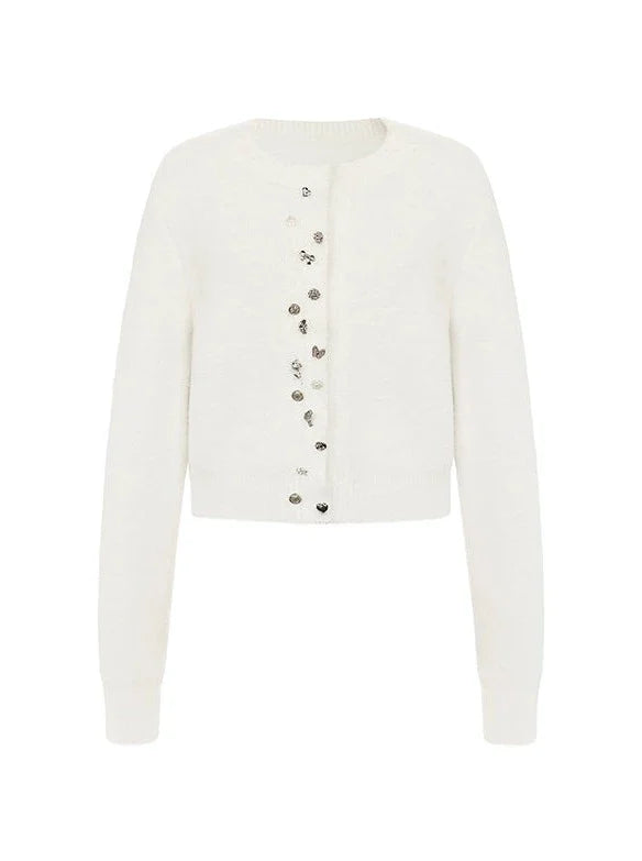 カーディガン イミテーションミンク ビジュー