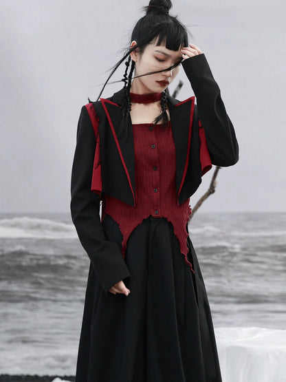 Farbiger Blazerstich, einfaches Oberteil mit hoher Kontrasttaille