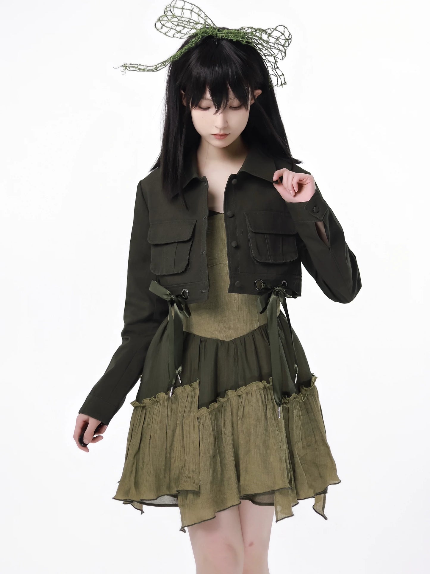 American Halter Retro Denim Green Short Jacket