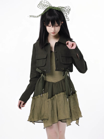 American Halter Retro Denim Green Short Jacket