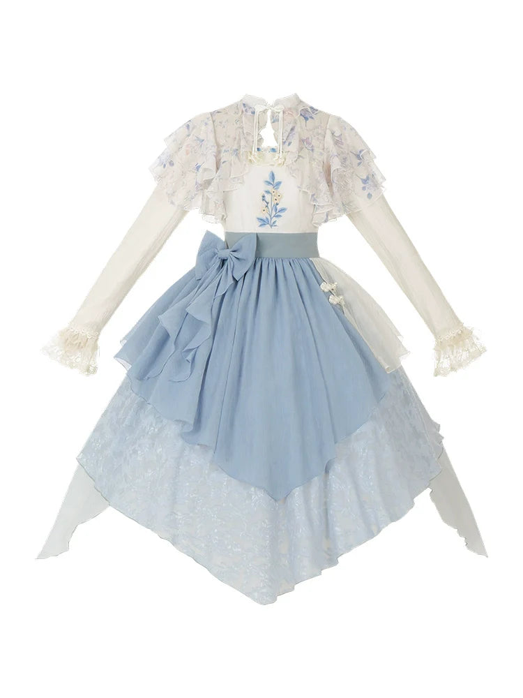 中国風フェイクイレギュラー刺繍ツーピースドレス