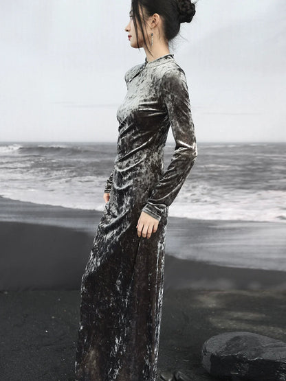 Kleid China Velvet Diamond Gold