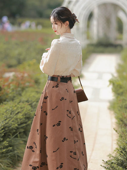 ロングブラウス＋フラワーレトロスカート