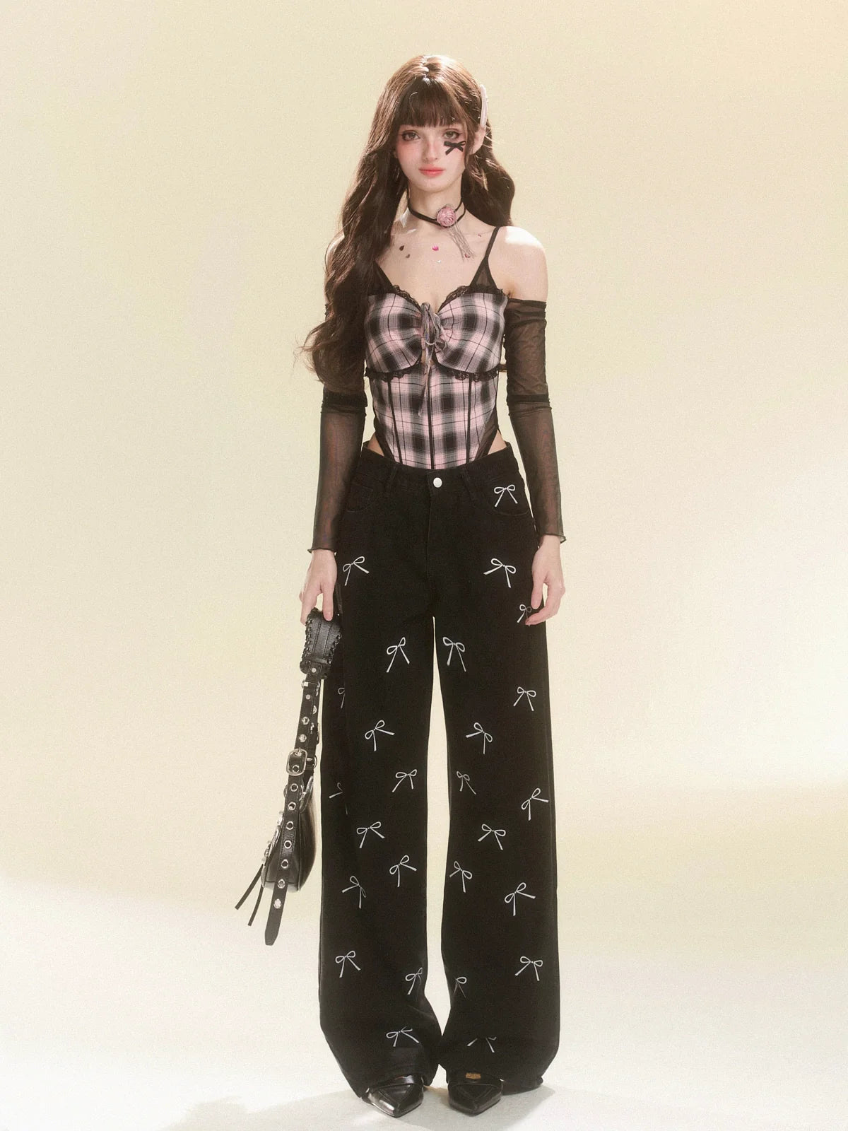 Black Check Sheer Top