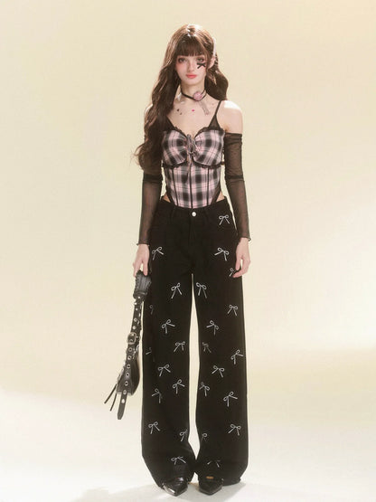 Black Check Sheer Top