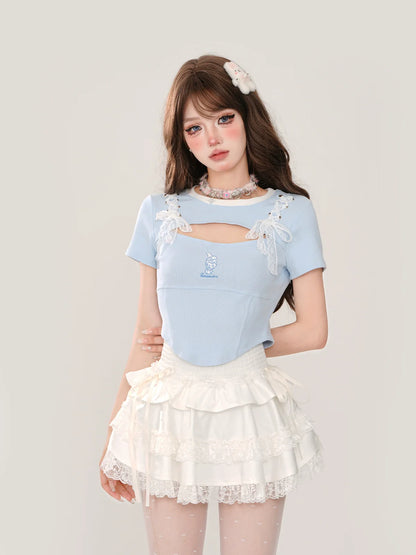 Spitzentop Blau Slim Open