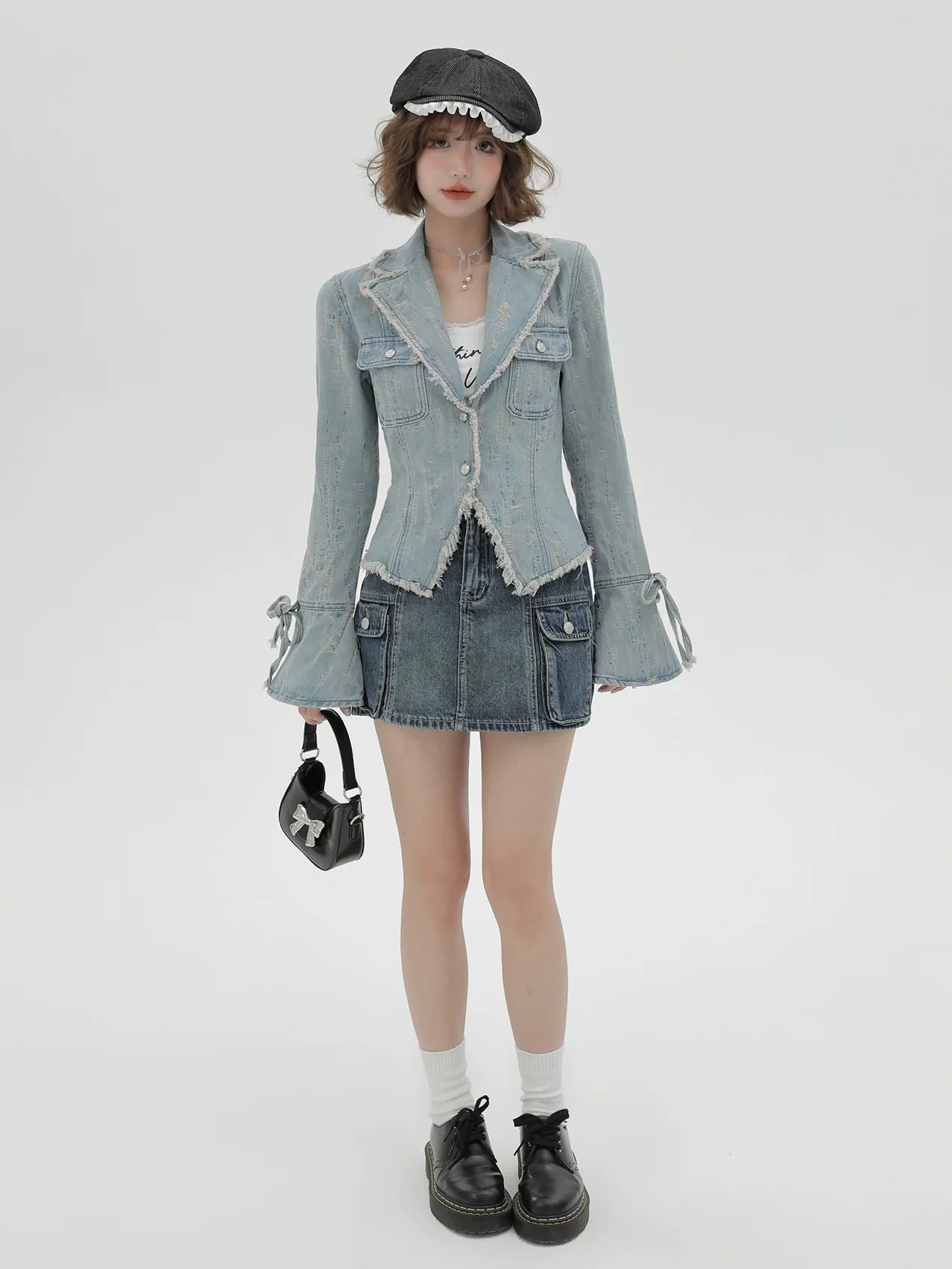 レトロアメリカンウォッシュスーツカラーデニムジャケット