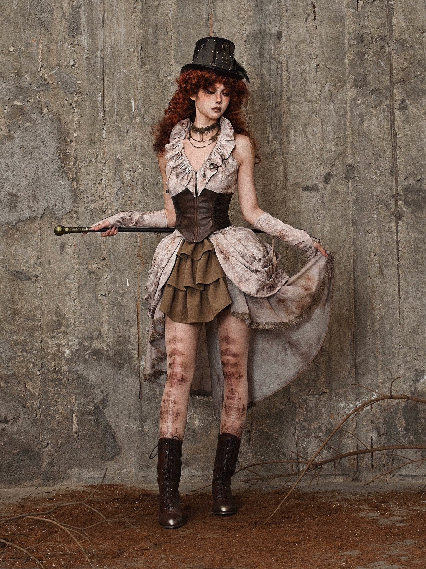 Team Punk Ruffle Heart Tie Collar Dye Top Retro Vest