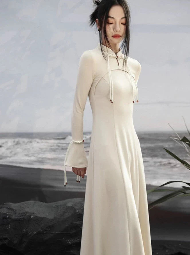 China Dress Niche Buckle White