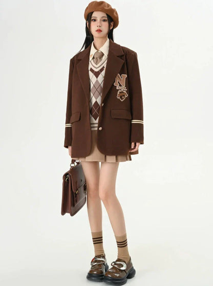 Brown Style Wool American College Maillard Jacket
