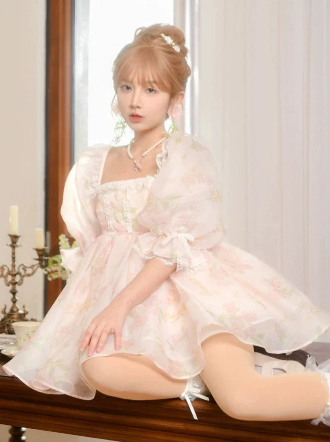 プリンセススクエ​​アピンクネックオーガンザドレス