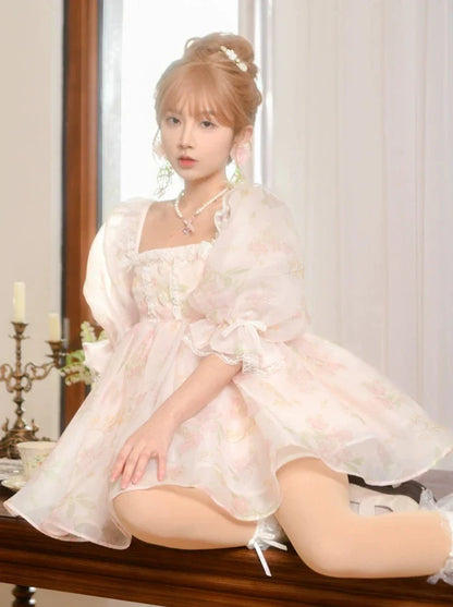 プリンセススクエ​​アピンクネックオーガンザドレス