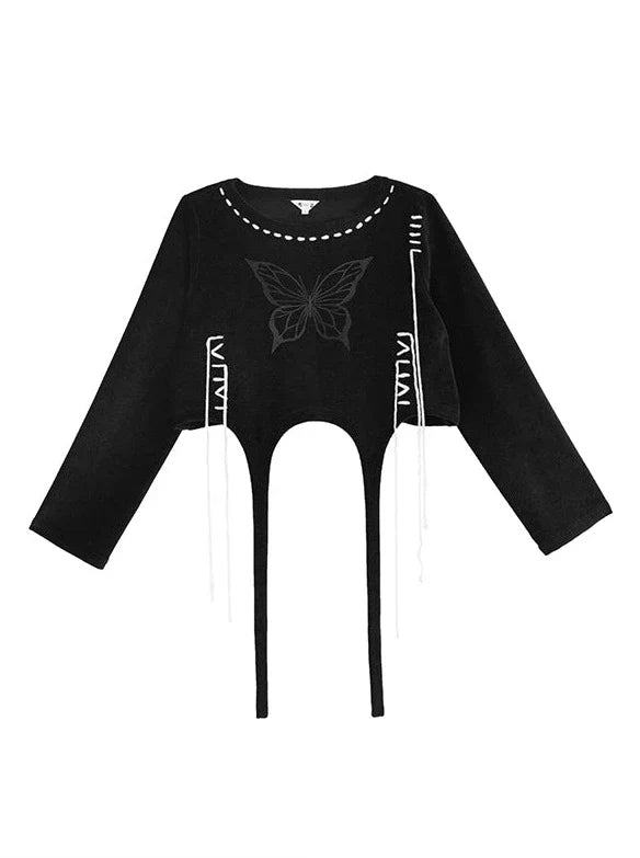 Sweatshirt Design Kurz Schmetterling Strappy Schwarz