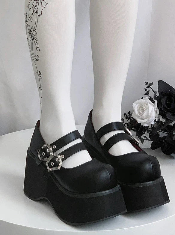 Gothic Round Retro Platform Toe Shoes Matte Punk Lace