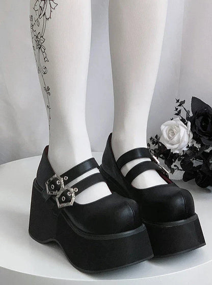 Gothic Round Retro Platform Toe Shoes Matte Punk Lace