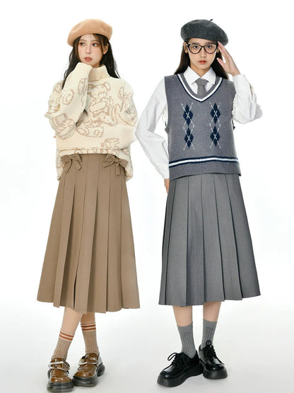 Ribbon Skirt Preppy Style Pleated Retro