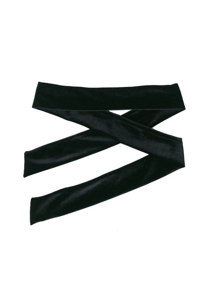 Belt Dress French Black Elegant Ribbon Collar Swan Retro + Square Velvet