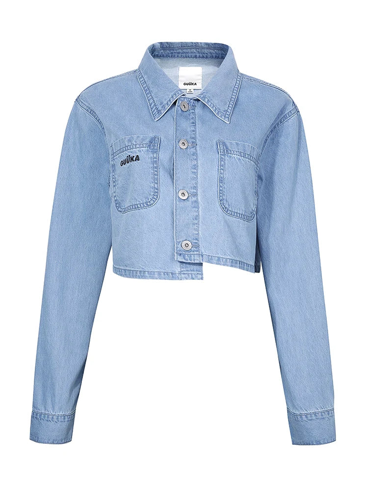 ショートトップ アシンメトリー ブルーデニム