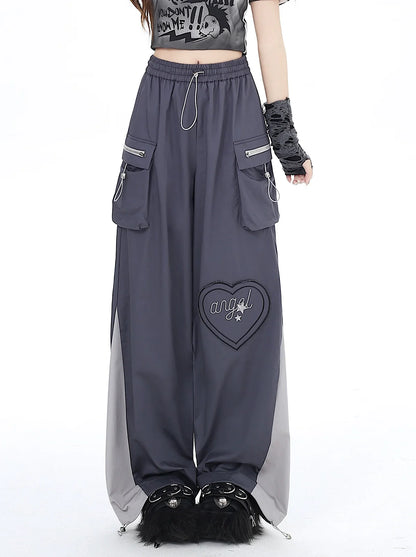 Drawstring Contrast Love Pants Color Cargo