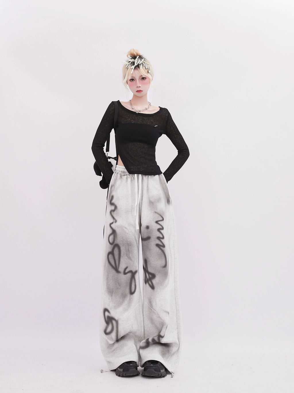 Illustration Wide Sweat Sheer Pants