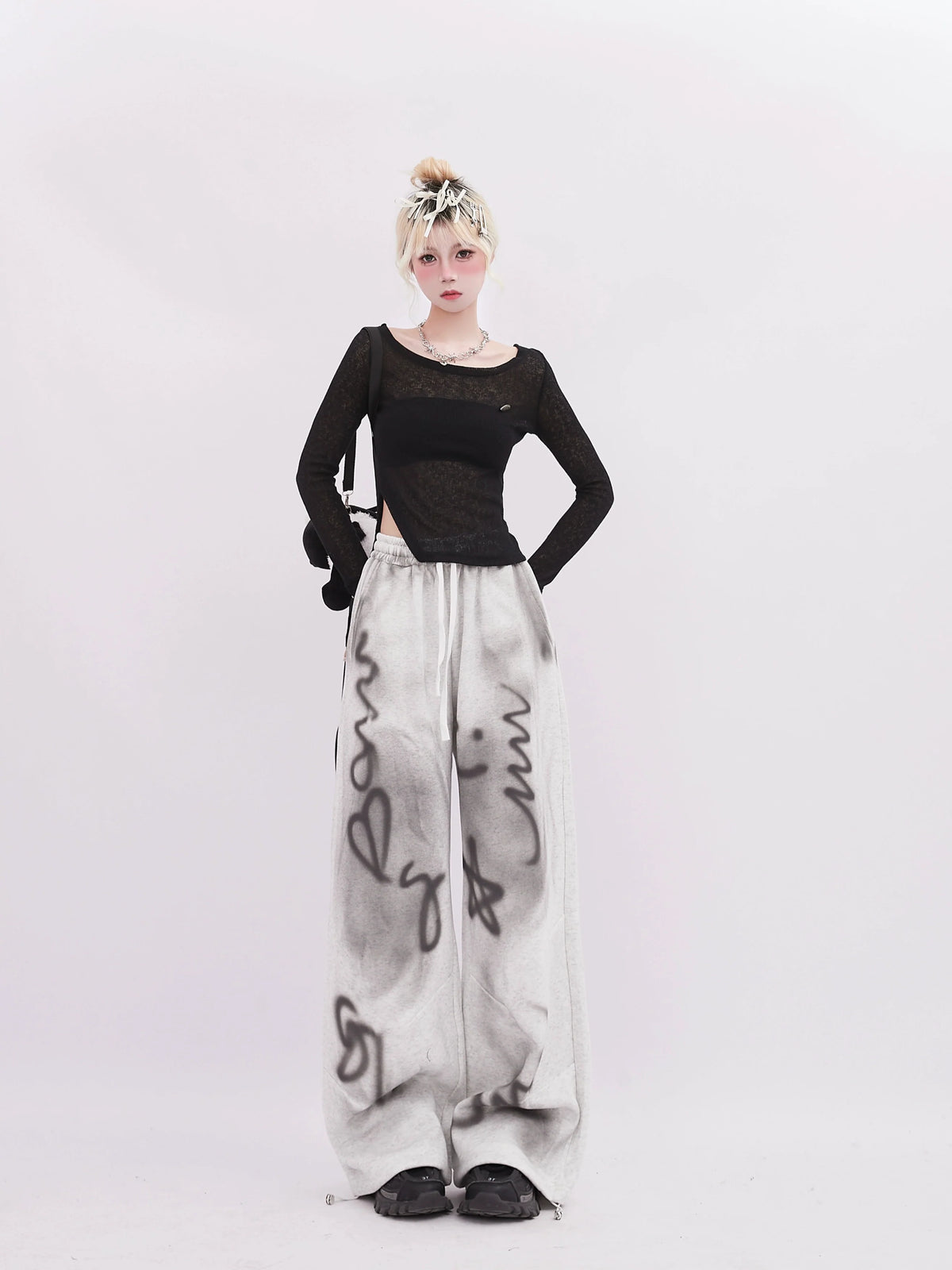 Illustration Wide Sweat Sheer Pants