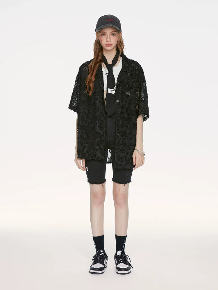 Shirt Spitze Schwarz Langes Design Sommer