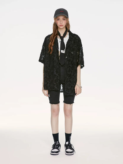 Shirt Spitze Schwarz Langes Design Sommer