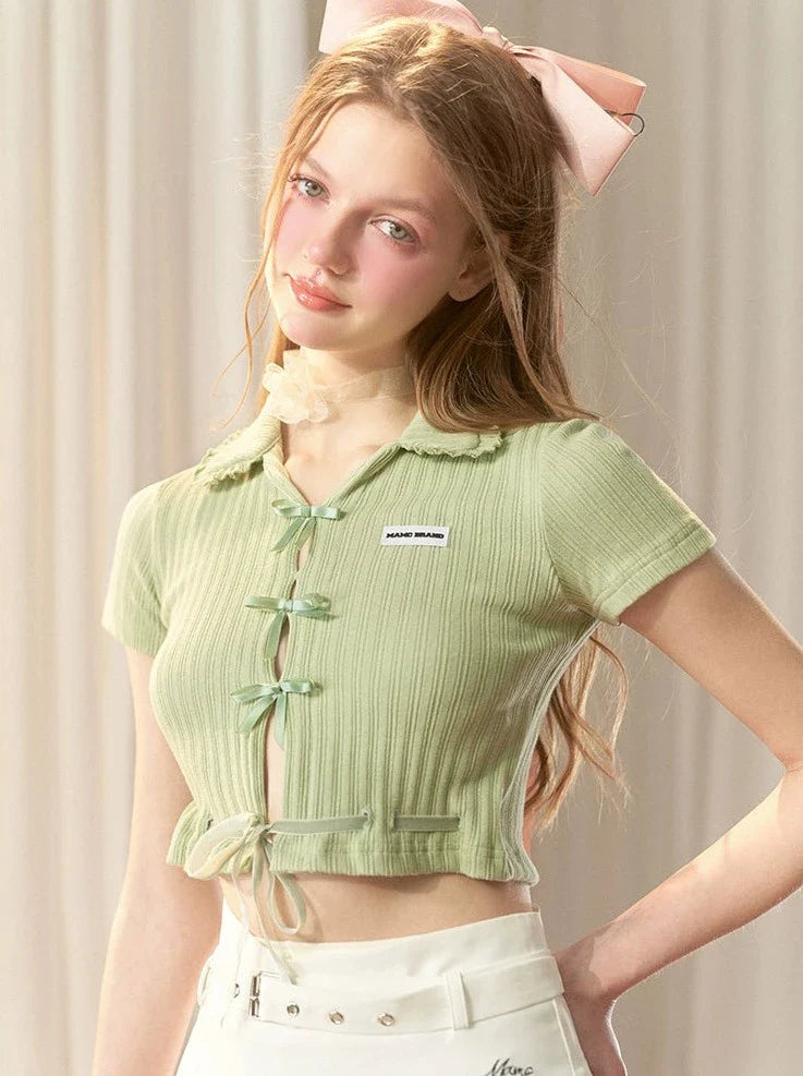 Hot Girl Satin Schleife Süßes Kurzes Top