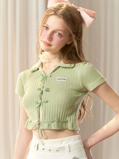 Hot Girl Satin Schleife Süßes Kurzes Top