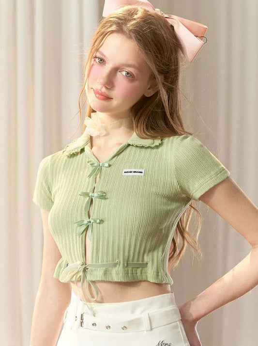 Hot Girl Satin Schleife Süßes Kurzes Top