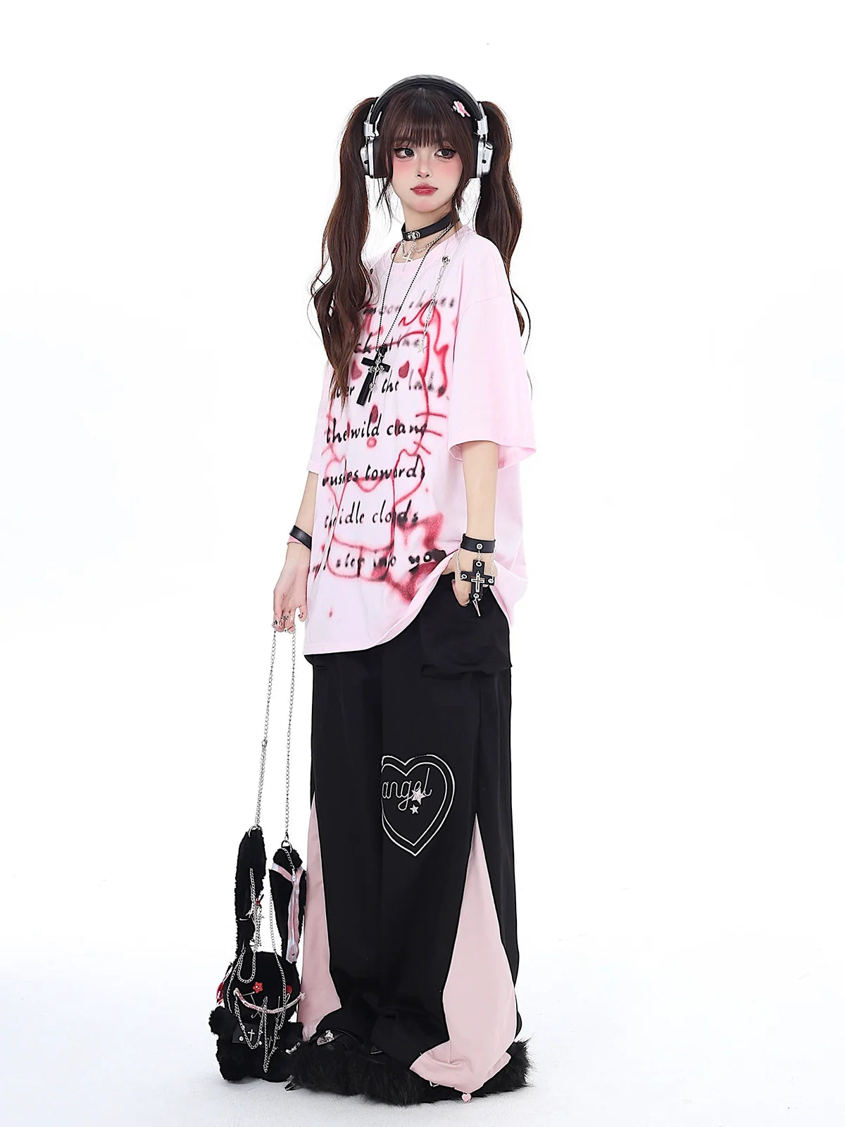 Drawstring Contrast Love Pants Color Cargo