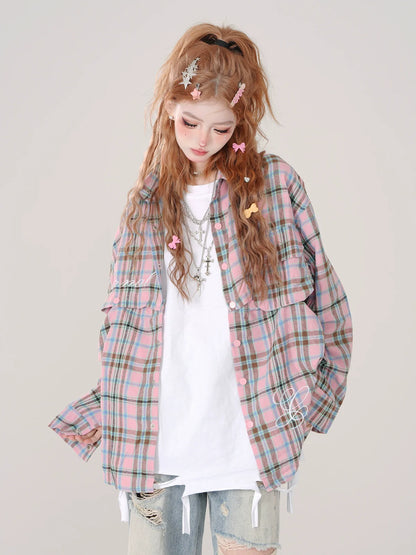 Poloshirt mit Karo-Kragen und langem, abnehmbarem, lockerem