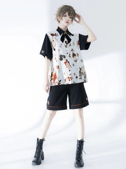 Embroidery Shirt + Shorts Retro Print Flowerdrunk