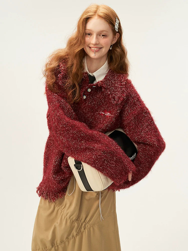 Tassel Line Retro Botan Polo Mixed Tops