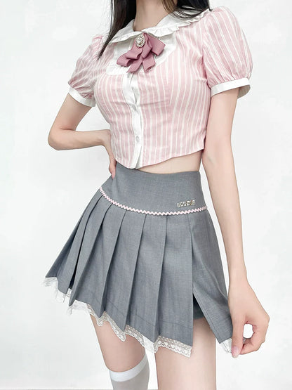 Gestreiftes Top mit Schleife und Puffärmeln, süß