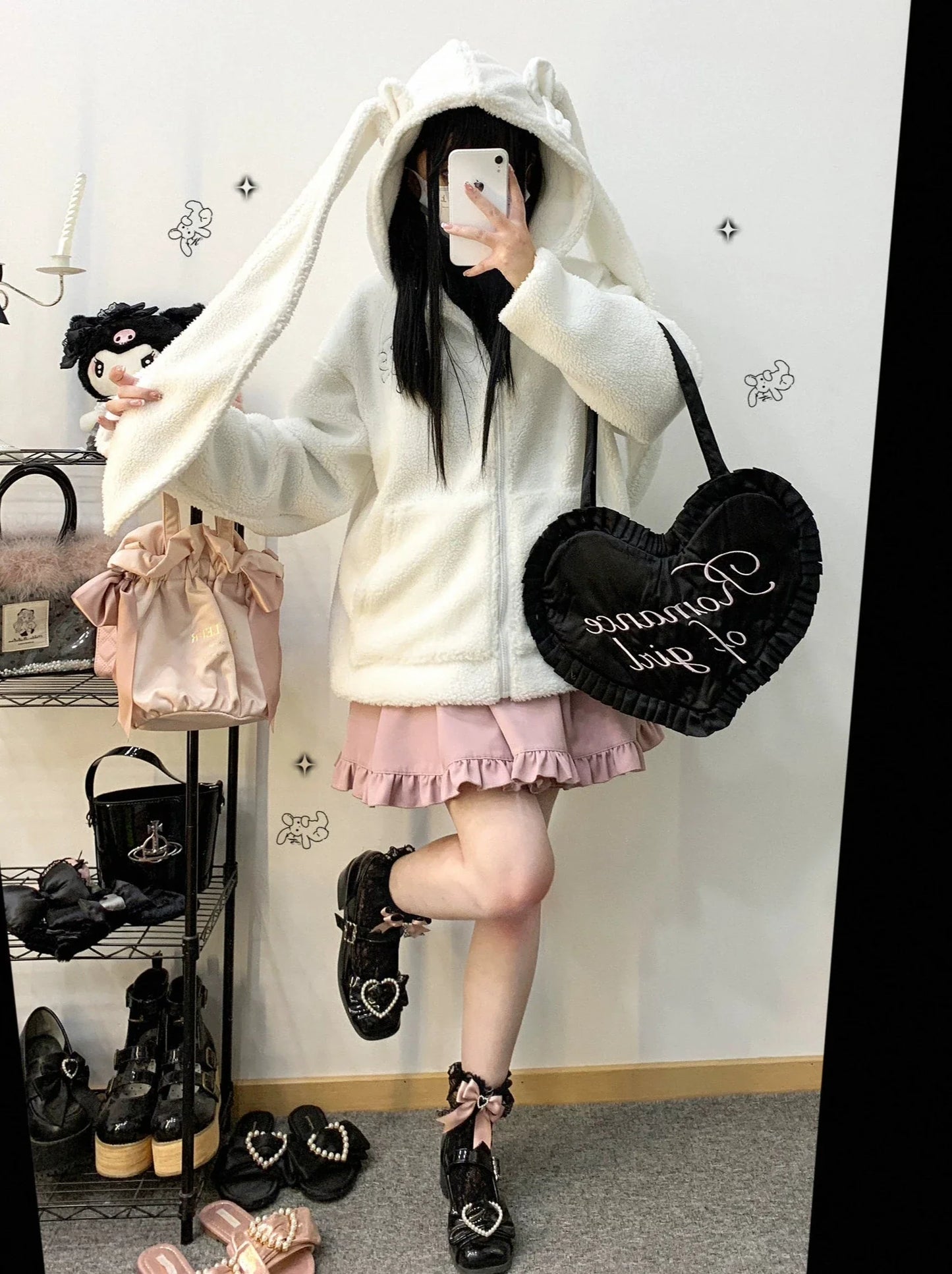 Plush Short/Long Bore Foodie Ears Zip Bunny Jacket