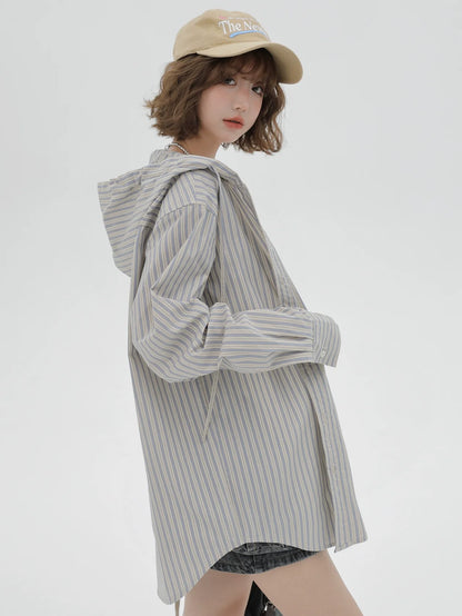 Halo Shirt Girly Over Striped Hoodie