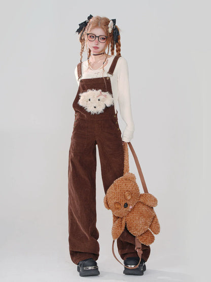Little Dog Dark Retro Overalls Cutie Brown