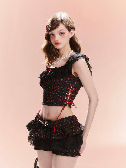 Off-Shoulder Top French Dark Rüschen Retro