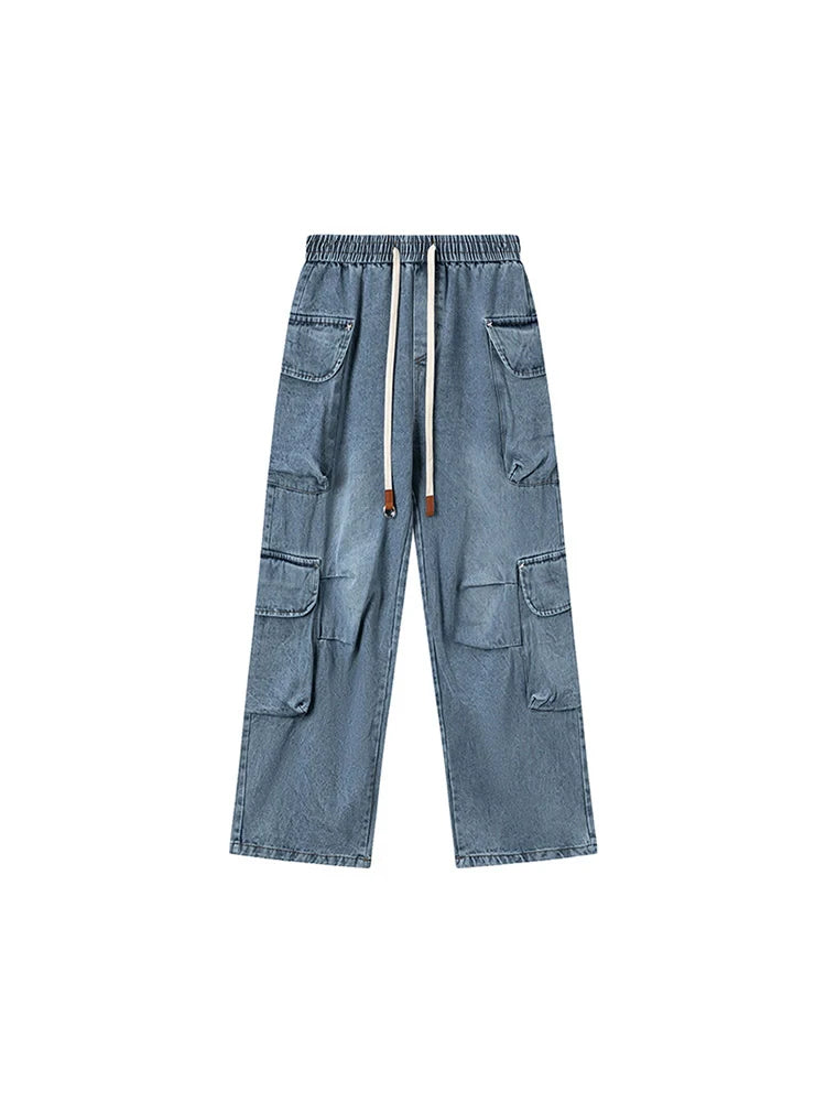 Casual Denim Pocket Wide Pants