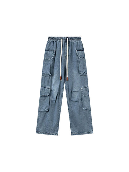 Casual Denim Pocket Wide Pants