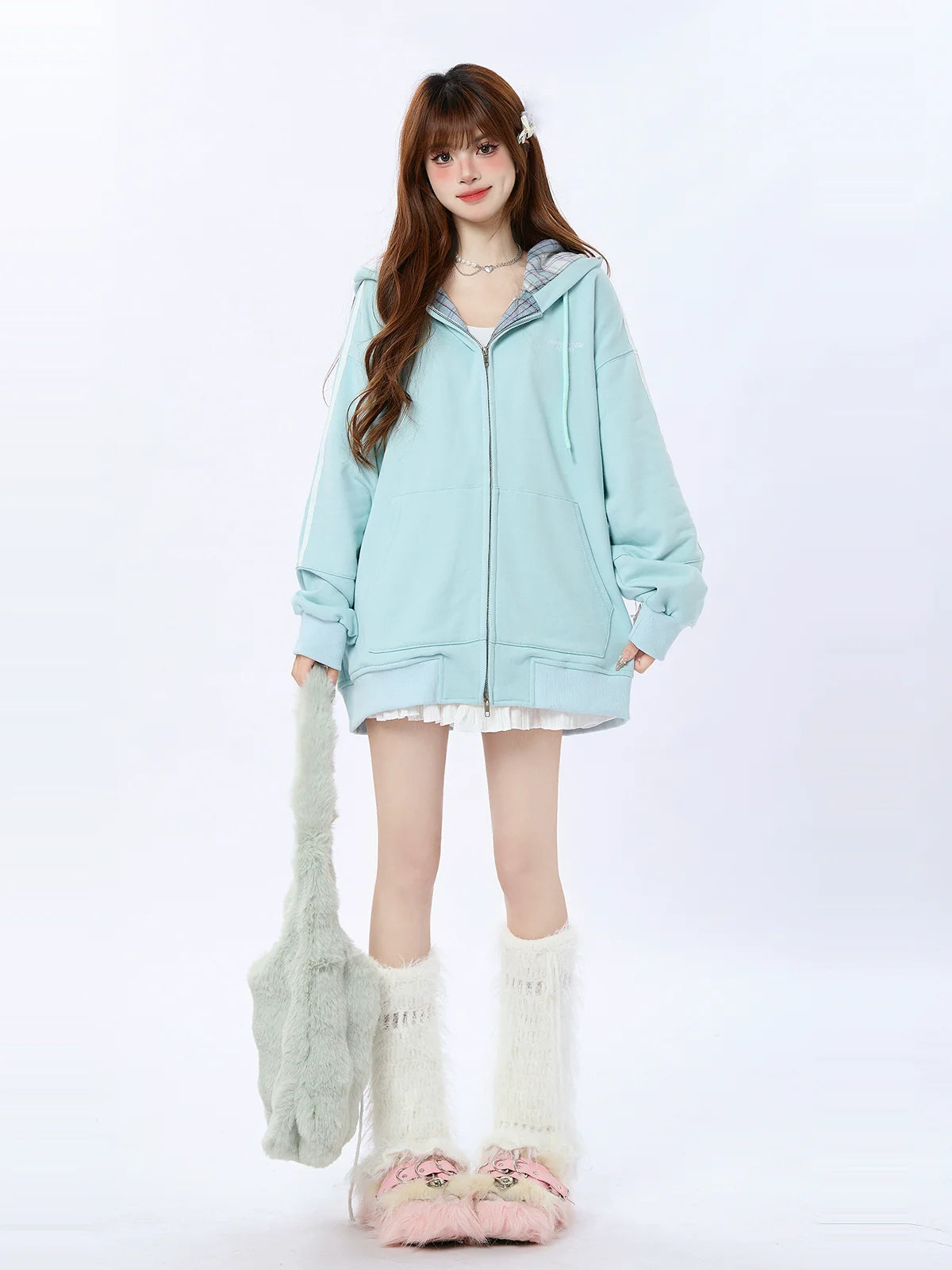 Hoodie Zip Check Casual Jacket Sports Sweat