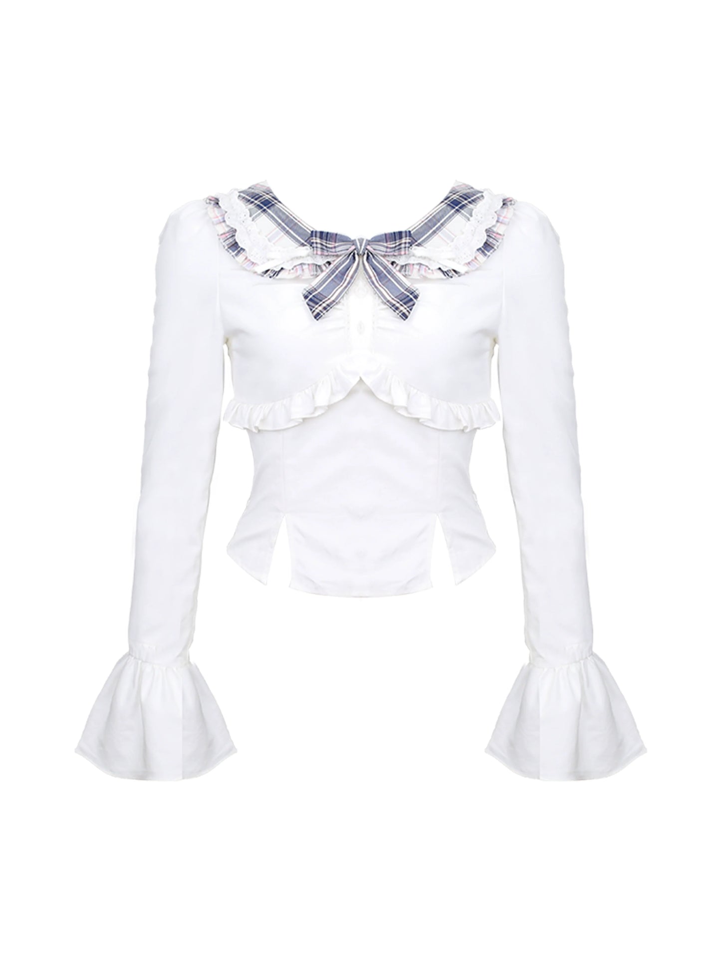 チェックニットカーディガンスカート グレーシャツ