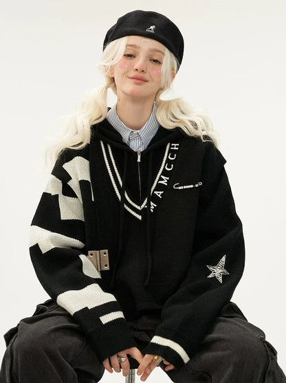 College Hooded Style Asymmetrical Over Mode Tops