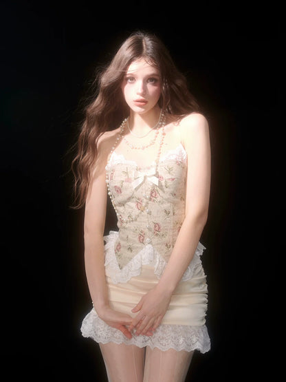 Dress British Style Suspender Floral Retro Court Jacquard